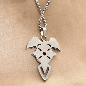 Stainless Steel <b>Cross</b> Pendant <b>With</b> Red Gem Bat Wing Design Men's Necklace Punk Retro Style - Product Image 2