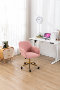 Modern Teddy Fabric Lift <strong>Chair</strong> with Adjustable Height 360 Degree Swivel Rotation Gold Metal Legs Universal Wheel <strong>Pink</strong> - Product Image 5