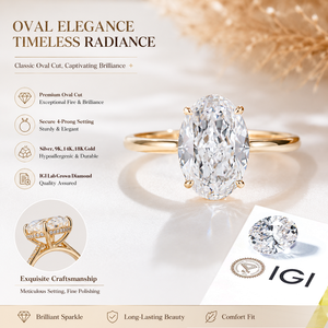 Anillo de Diamante Cultivado en Laboratorio, Corte Ovalado, 1ct 2ct 3ct 4ct 5ct 6ct 8ct 10ct D VS VVS, Oro 14K 18K, Joyería Personalizada Messi - Product Image 1