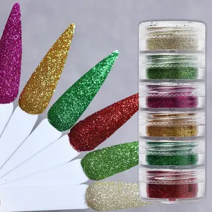 Gula Bubuk Mantel Efek Kuku Glitter Kit untuk Desain Manikur Warna Permen Bubuk Pigmen Krom Debu Aksesoris Kuku Natal