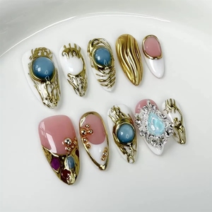 Ensemble d'accessoires de beauté faits à la main de 10 pièces en ABS souple de haute qualité, faux <span class=keywords><strong>ongles</strong></span> sculptés en amande modèle français, faux <span class=keywords><strong>ongles</strong></span> faits à la main - Product Image 1