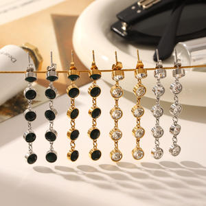 ต่างหูห่วงพู่เซอร์โคเนียชุบทองสแตนเลสเครื่องประดับแฟชั่นสำหรับงานพรอม - Product Image 1