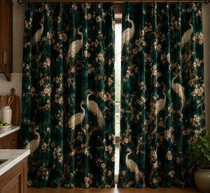 Cortina con diseño de ensueño de pájaros, de terciopelo o opaca, estilo Art Nouveau, cada panel es elegante y decorativo para la sala de estar - Product Image 1