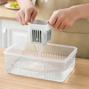 Wholesale Kitchen Refrigerator Stackable Organizer Plastic Crisper Storage Box With Lid