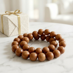 Riddhi Siddhi Wooden Rosary Mala with Natural Dark Golden Brown Round Wood Beads for Jewelry Making Made in Rajasthan - Product Image 1