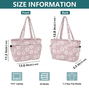 Custom Logo Printed Eco Friendly Shoulder Bags Quilted Polyester Girls <b>Large</b> Capacity Handbag Women Tote Bag with Zipper Closure - Product Image 3