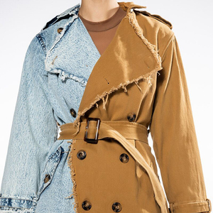 Invernale a maniche lunghe con risvolto doppio petto sfilacciato orlo mezzo acido lavaggio Denim con classico Trench cappotto al ginocchio da <span class=keywords><strong>donna</strong></span> - Product Image 4