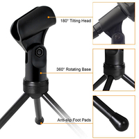 Microphone à condensateur filaire de bureau omnidirectionnel avec suspension antichoc pour ordinateur, jeux, podcasting, conférences, léger et portable