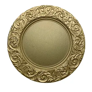 Einzigartiges Design Luxus Custom Großhandel Kunststoff Grün Silber Gold Ladesc halen zum Essen Hochzeit Abendessen Teller 13 Zoll