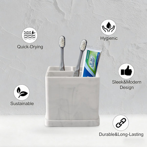 White Marble Toothbrush Storage <b>Box</b> 9.5cm Desktop Organizer Multi-functional <b>Makeup</b> Brush Rack For Bathroom Stationery - Product Image 4