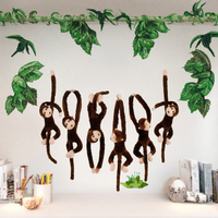 Lot de 6 jouets en peluche suspendus lestés super doux, singe animal de la jungle, avec boucle auto-agrippante, rembourrés en coton, pour décorations de fête, salle de classe, VBS (24