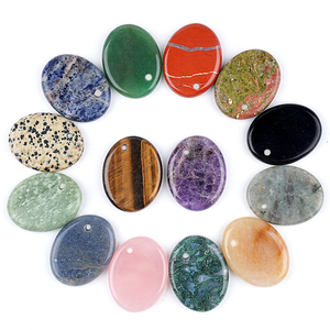 Colgantes Ovalados de Piedra Natural al por Mayor, Cuentas Ovaladas Planas con Orificio Lateral para Fabricación de Joyas DIY, Amuletos de Cristal Curativo para Collares - Product Image 1