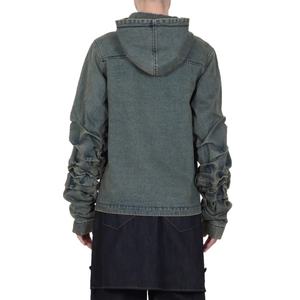 Chaqueta vaquera para hombre con logo de marca personalizado, mangas arrugadas, efecto lavado y desgastado, estilo streetwear, venta al por mayor - Product Image 2