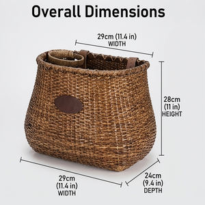 Panier de vélo en rotin fait main avec porte-gobelet - Porte-bagages avant amovible pour guidon avec sangles en cuir réglables - Product Image 3