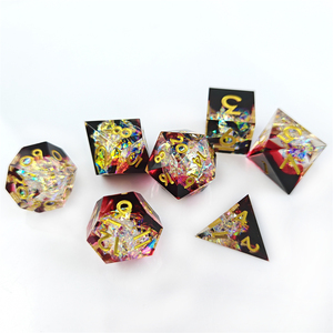 Juego de dados de resina de borde afilado para RPG Dungeons & Dragons juego de mesa negro rojo transparente lentejuelas poliédricas resina DND juego de dados - Product Image 3