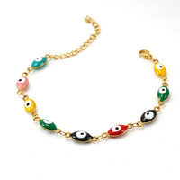 Bracelets à breloques mode vintage en vrac acier inoxydable mauvais yeux goutte d'huile émail turc bracelet personnalisé or 18 carats époxy enfants