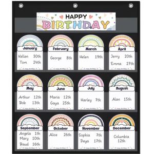 Tableau de rangement mural pour anniversaires en classe, avec poches transparentes, décoration murale, fournitures pour célébrations scolaires, en polyester - Product Image 1