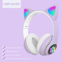 Headphone Wireless Over-Ear Dinamis RGB Bercahaya, Latensi Rendah, Desain Telinga Kucing, Laris untuk Ponsel, Kompatibel Gaming