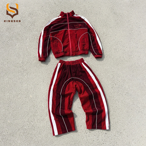 Custom Zipper up Trackpants <b>2</b> <b>Piece</b> <b>Set</b> <b>Men</b> With Piping Elastic Cuffs Unisex Embroidery Reflective Velvet Jacket and Shorts <b>Men</b> - Product Image 4