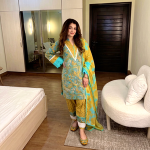 Ensemble Salwar en soie pure tissée pour femmes, imprimé numérique, brodé, Kurta Pajama, tenue de fête de mariage - Product Image 1