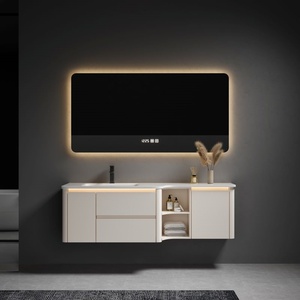 <span class=keywords><strong>Lavabo</strong></span> intégré en céramique moderne personnalisé miroir armoire à taille optimisée meubles de salle de bain pour appartements - Product Image 5
