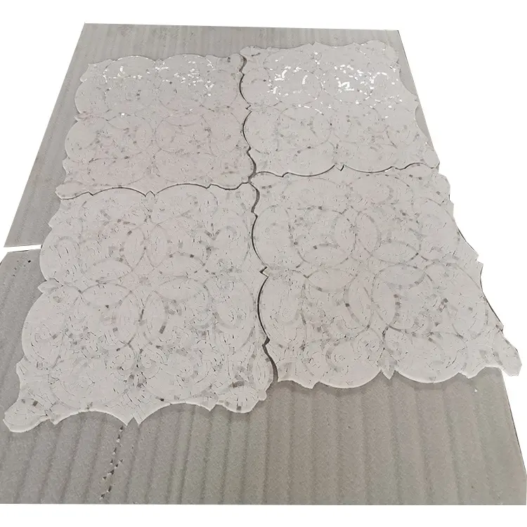 Unique design art waterjet flower type white marble mosaic for bathroom floor and wall