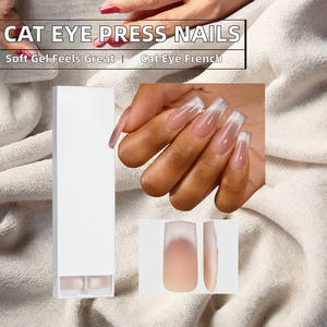 BTArtboxnails XCOATTIPS <span class=keywords><strong>Uñas</strong></span> Postizas Pre-Diseñadas con Efecto Ojo <span class=keywords><strong>de</strong></span> Gato y Punta Francesa, Largas y Cuadradas, <span class=keywords><strong>de</strong></span> Gel Suave Acrílico, 10 Piezas - Product Image 2