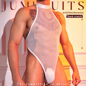 Lingerie érotique pour hommes, justaucorps transparent en maille respirante, dos nu, à bretelles fines, taille basse, style clubwear gay, bretelles spaghetti - Product Image 4
