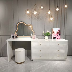 Modern White <b>Makeup</b> Vanity Table with Lighted <b>Mirror</b> and Storage Drawers for Bedroom Furniture - Product Image 4