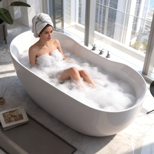 Baignoire rectangulaire autoportante blanche de haute qualité, moderne, en acrylique, <span class=keywords><strong>avec</strong></span> chauffage à température constante pour appartement et hôtel - Product Image 3