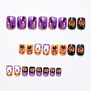 Faux ongles à presser sur le thème d'<span class=keywords><strong>Halloween</strong></span>, motifs fantôme, toile d'araignée et citrouille, style INS doux et audacieux, amovibles, 24 pièces - Product Image 4