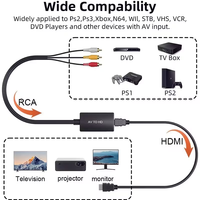 Konverter AV ke HDMI dengan Kabel Komposit 3RCA Male Terintegrasi 1080P CVBS RCA Male ke Adaptor Audio Video HD Mendukung PAL/NTSC PS2/DVD/XBOX