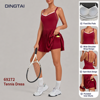 Robe de tennis plissée Dingtai pour femme, color block, dos ouvert, avec short intégré, poches, respirante, séchage rapide, extensible dans quatre directions, en nylon