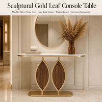 Table Console Simple Décorative pour Couloir Long, Dessus en Marbre, Base en Métal Noir et Or, pour Salon