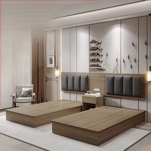 Ensembles de lits jumeaux pour hôtel, meubles de chambre d'hôtel en bois contreplaqué MDF avec tête de lit rembourrée en tissu combiné pour projet d'hôtel 3 étoiles - Product Image 3