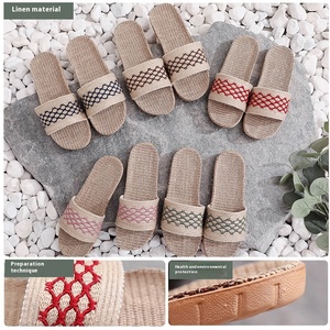 New mùa hè Linen dép cho nam giới phụ Nữ Non-Slip trong nhà các cặp vợ chồng mở Toe trượt - Product Image 5