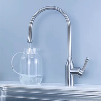 Robinet de cuisine monotrou à col de cygne haute portée en acier inoxydable 304 nickel brossé, eau chaude et froide, à poser sur évier