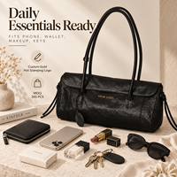 Sac fourre-tout noir en PU pour femme, collection automne 2026, grande capacité, avec fermeture éclair, sac à bandoulière pour le travail, le shopping et l'usage quotidien, logo personnalisé