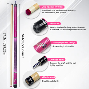 ไม้คิวพูลลายดอกซากุระฝังในไม้เมเปิล - หัวคิว 12.5 มม. ข้อต่อ Uni-loc ลายดอกไม้สีชมพู - Product Image 4