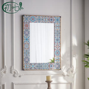 Moroccan Relief Painted <b>Wall</b> <b>Mirror</b> <b>Rectangular</b> Framed Decorative For Home French Retro Style - Product Image 3