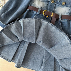 Koreaanse Stijl Meisjes Denim 2025 Lente Herfst Baby Meisje Jurk Koreaanse Meisjes Lange Mouwen Denim Jurk Ruche Kids Jurken