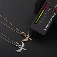 Collier Pendentif Croix Ankh Aile en Argent Sterling 925 Moissanite Plaqué Or et Rhodium 18 Pouces pour Bijoux Hip Hop en Dropshipping