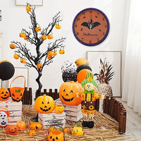 Jam Dinding Quartz Senyap Seri Labu Kelelawar Halloween, Analog Tanpa Bunyi Tik-tok, Dekorasi Plastik untuk Rumah, Kantor, Dapur