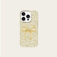 Casing HP INS Yellow Bow untuk iPhone 14 15 16 17 Pro Max, Pelindung Anti Benturan Kulit Coque, Penutup Belakang Lembut Funda