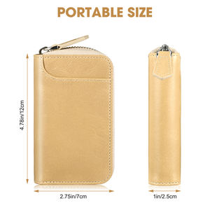 Funda de cuero genuino <span class=keywords><strong>para</strong></span> llaves de coche, protector de llave inteligente, soporte <span class=keywords><strong>para</strong></span> entrada sin llave con gancho metálico y bolsa con cremallera - Beige - Product Image 3