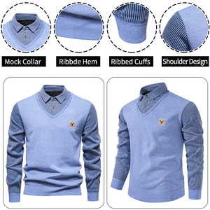 เสื้อสเวตเตอร์คอวี แขนยาว ติดกระดุม สไตล์เสื้อเชิ้ต ผ้าเนื้อนุ่ม สกรีนโลโก้ได้ตามต้องการ สำหรับผู้ชาย - Product Image 5