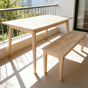 2026 Minimalist Solid Wood <strong>Dining</strong> <strong>Table</strong> and <strong>Bench</strong> Set <strong>with</strong> Brass Leg Tips for Modern Hotel Apartment Kitchen <strong>Dining</strong> Rooms - Product Image 6