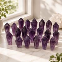 Sceptre miniature en améthyste de 8-9 cm, baguette de cristal polie, pointe de pierre précieuse violette pour la décoration intérieure, la méditation, la collection ou comme cadeau