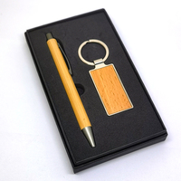 Ensemble cadeau de papeterie pour cadeaux d'entreprise, ensemble cadeau de luxe avec logo personnalisé, souvenir, stylo en bois, porte-clés en métal et en cuir