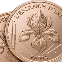 Autocollant d'étiquette de parfum en alliage d'aluminium auto-adhésif, motif fleur d'iris en relief, or rose métallique, pour emballage cosmétique de luxe